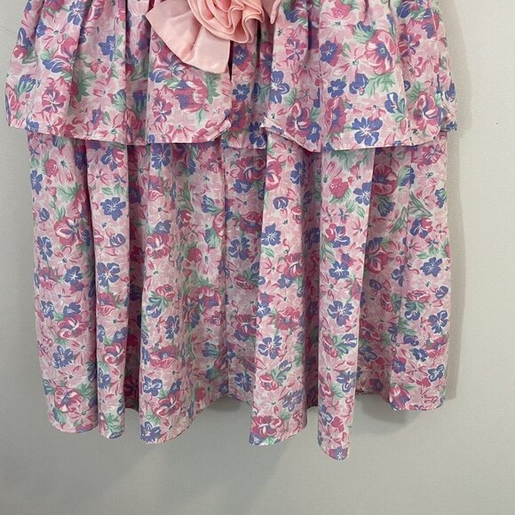 Vintage 80s/90s Floral Party Dress Girls L Pink Ruffle Easter Wedding Girly EUC - Picture 8 of 13